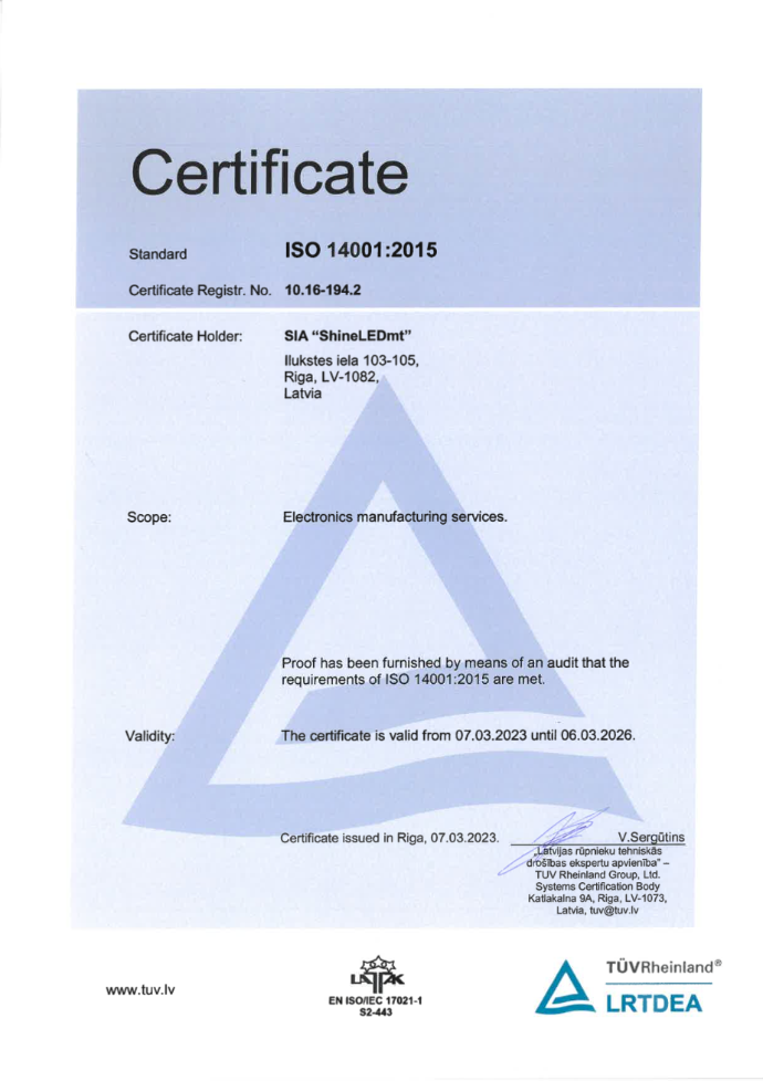 ISO14001 certificate ISO 14001:2015 certificate image